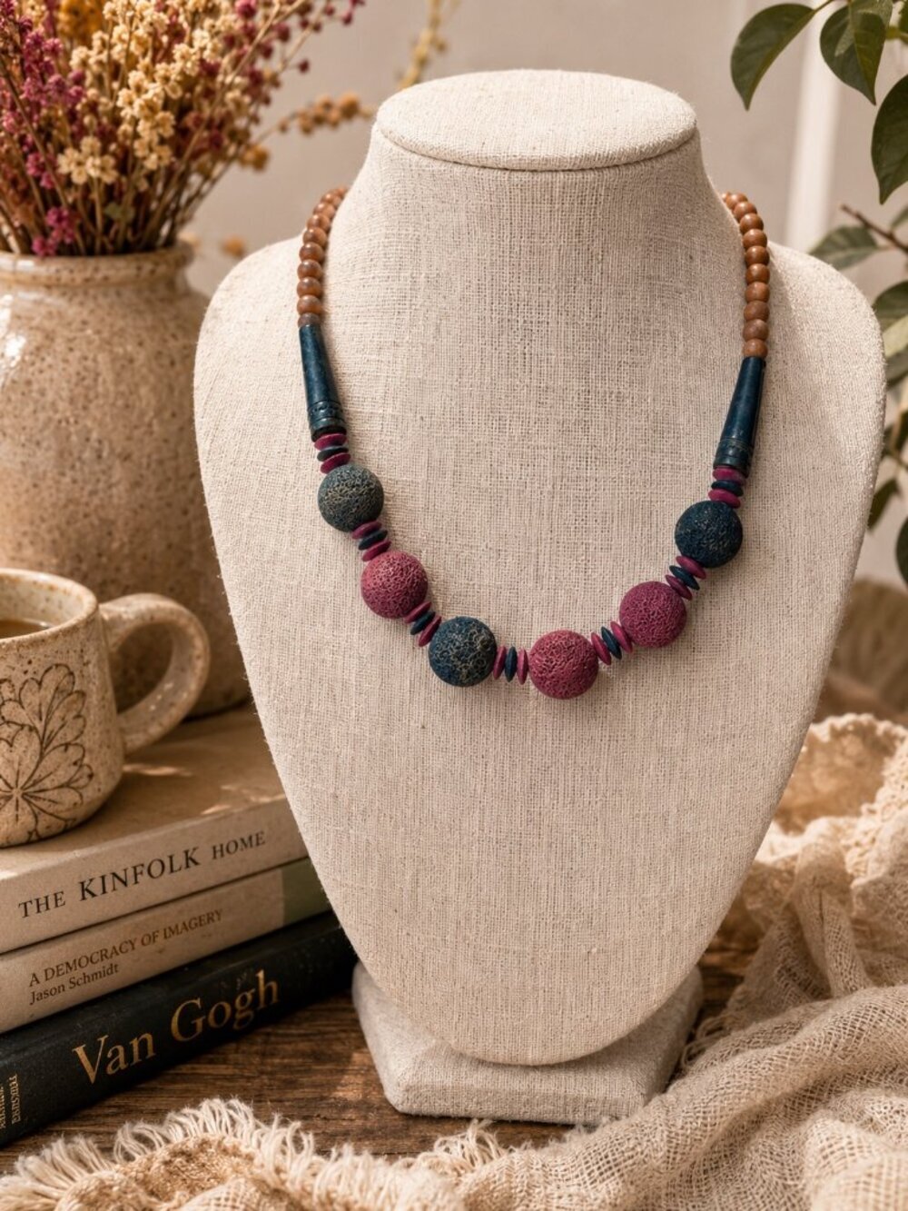 Artisan Statement Necklace | Textured Bead Necklace | Boho Tribal Jewelry